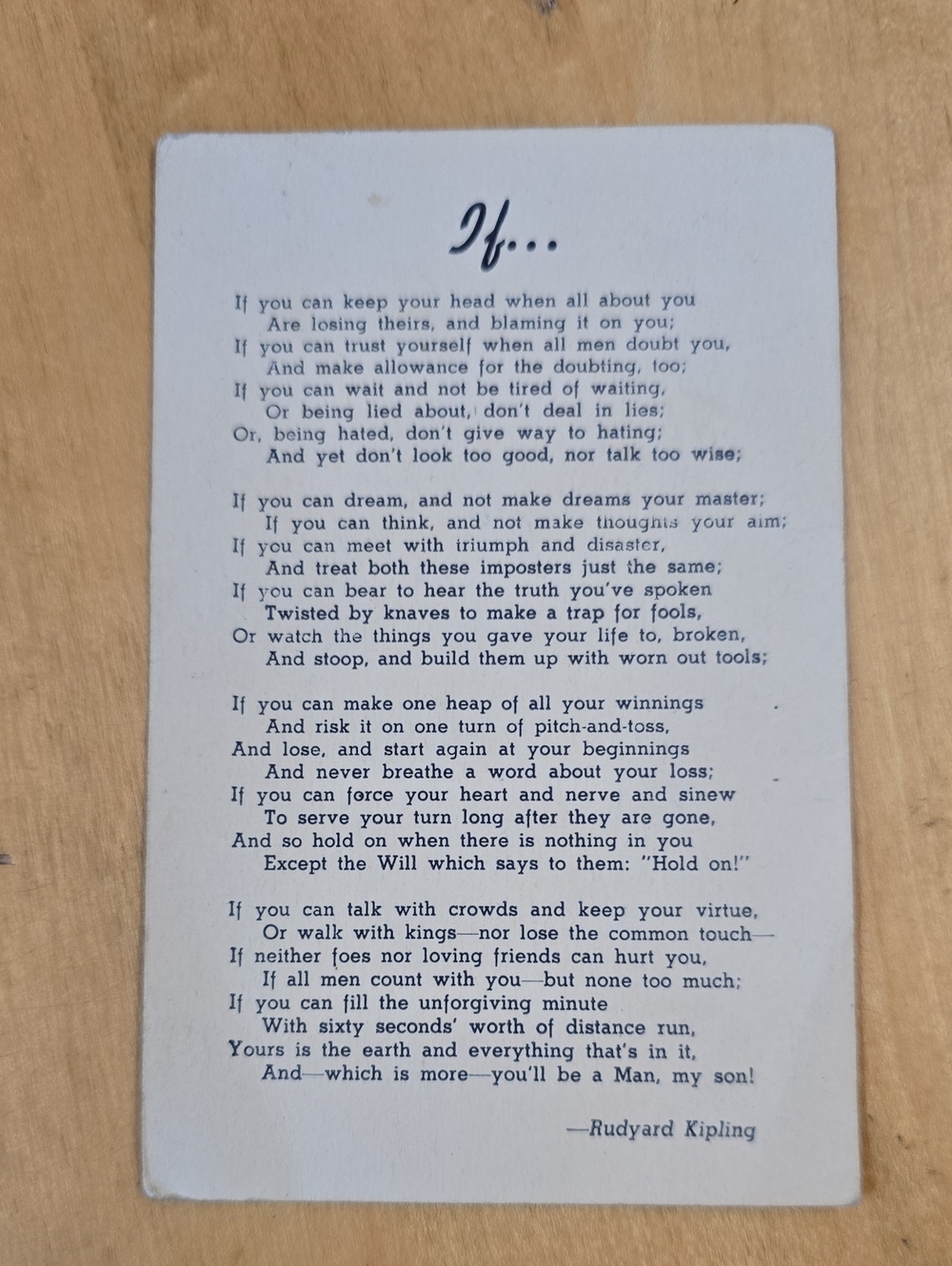 Rudyard Kipling 'If—' Poem Print